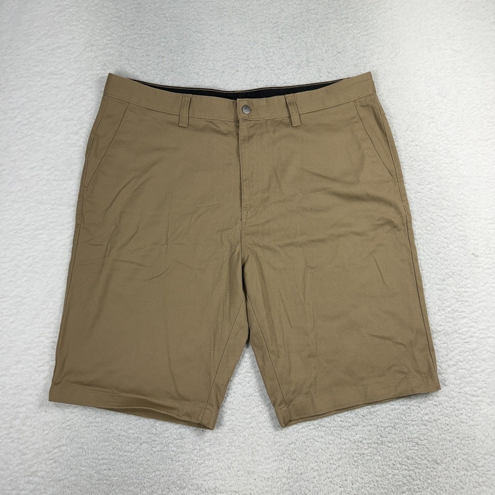 Volcom Chino Shorts Mens 40x11 Flat Front Casual Khaki Tan Stretch Skater Logo